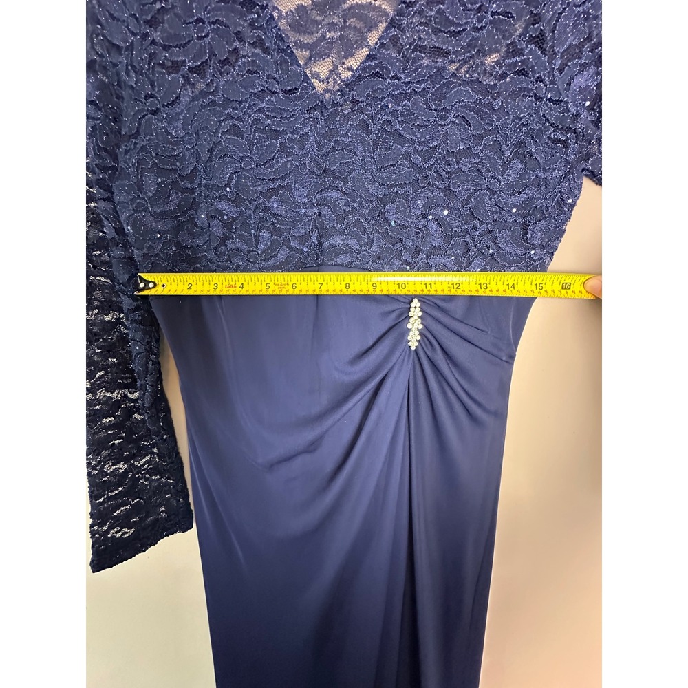 Onyx Nite Navy Blue Lace Sequin Long Sleeve Evening Gown Dress 12 644596 - Picture 7 of 8